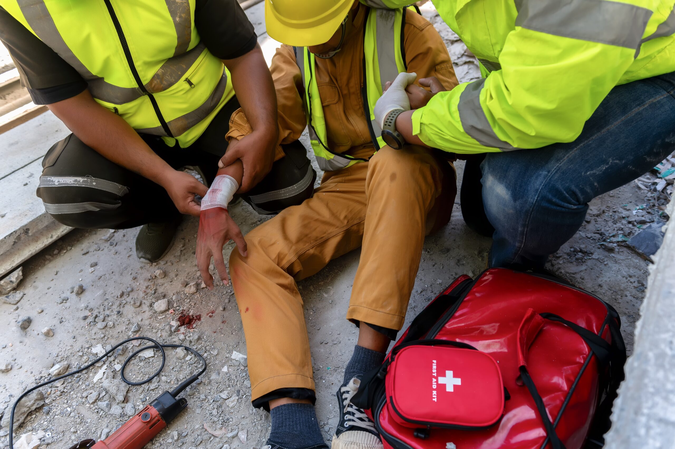 First,Aid,Team,Support,To,Builder,Worker,After,Hand,Injury